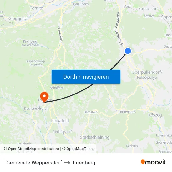 Gemeinde Weppersdorf to Friedberg map
