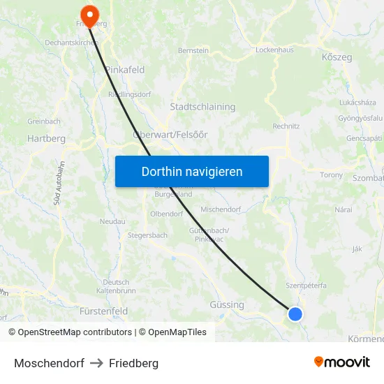 Moschendorf to Friedberg map
