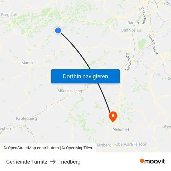 Gemeinde Türnitz to Friedberg map