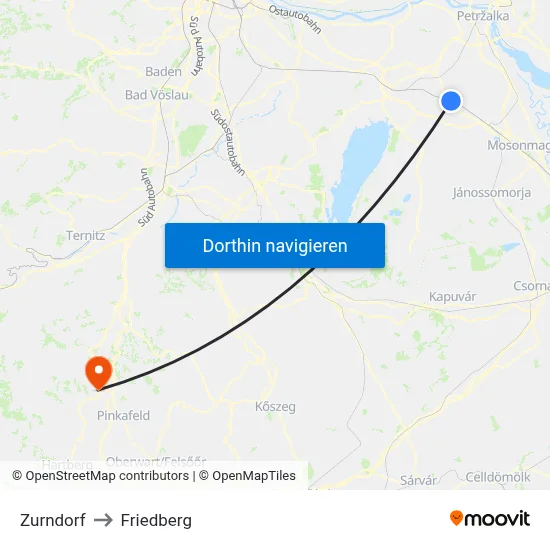 Zurndorf to Friedberg map