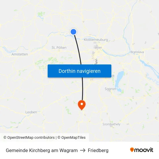 Gemeinde Kirchberg am Wagram to Friedberg map