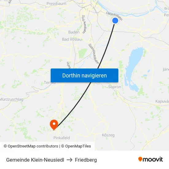 Gemeinde Klein-Neusiedl to Friedberg map