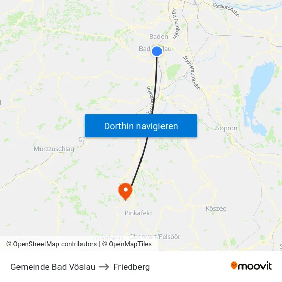 Gemeinde Bad Vöslau to Friedberg map