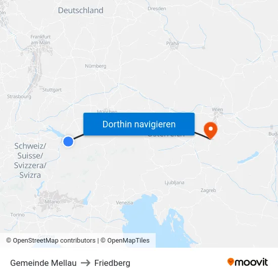 Gemeinde Mellau to Friedberg map