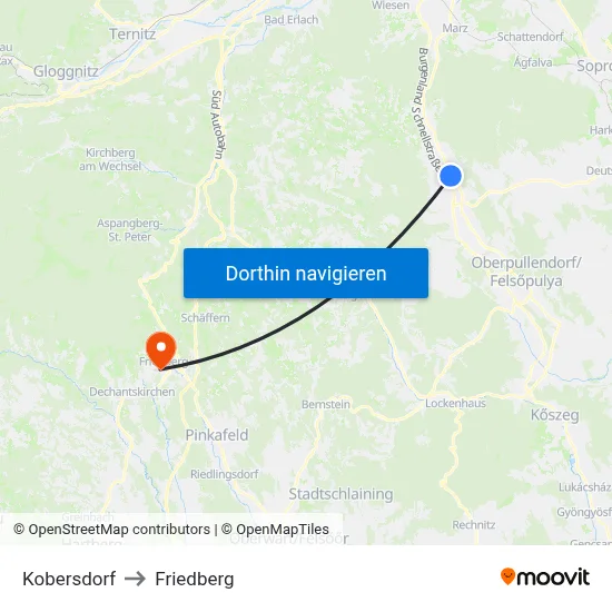 Kobersdorf to Friedberg map