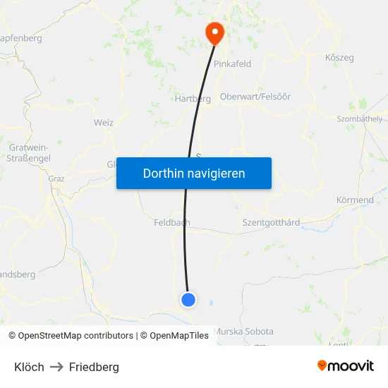 Klöch to Friedberg map