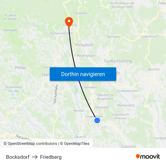 Bocksdorf to Friedberg map
