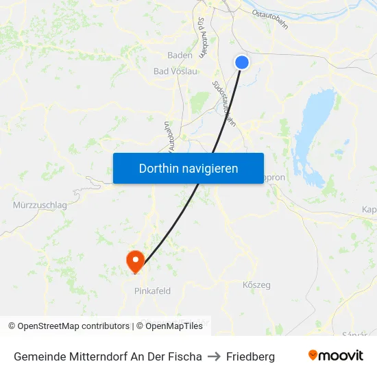 Gemeinde Mitterndorf An Der Fischa to Friedberg map