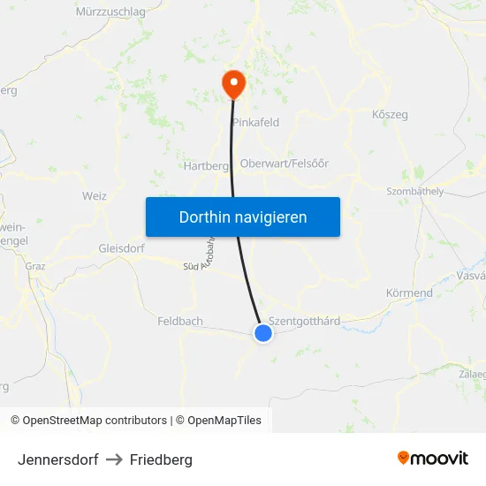 Jennersdorf to Friedberg map