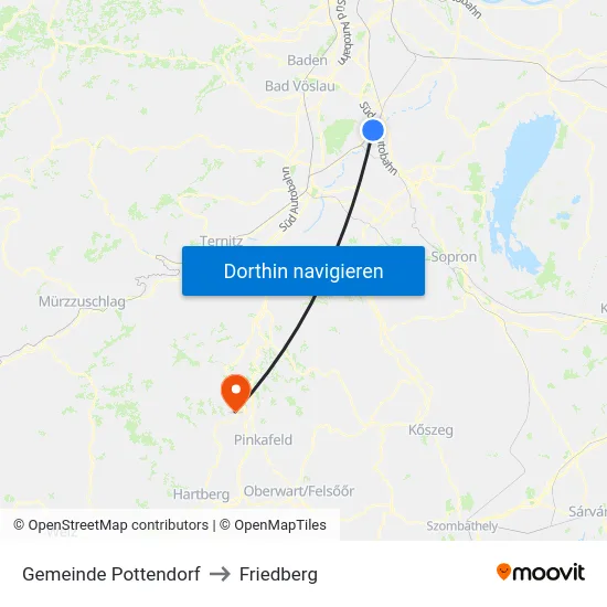 Gemeinde Pottendorf to Friedberg map