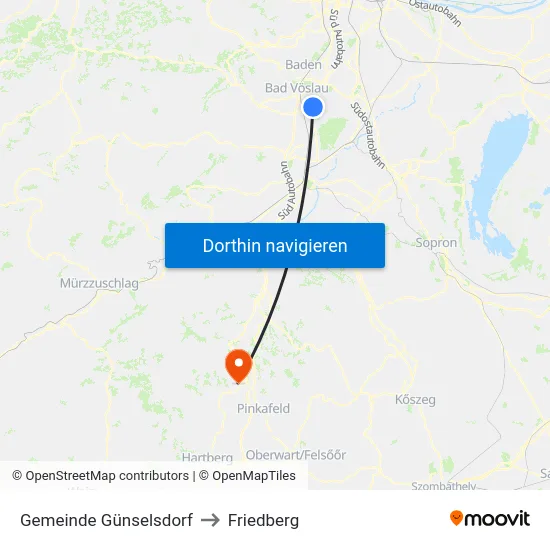 Gemeinde Günselsdorf to Friedberg map
