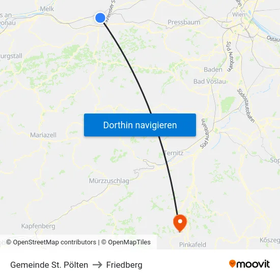 Gemeinde St. Pölten to Friedberg map