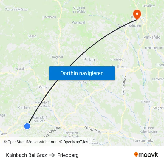 Kainbach Bei Graz to Friedberg map
