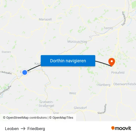 Leoben to Friedberg map