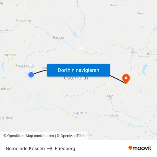 Gemeinde Kössen to Friedberg map