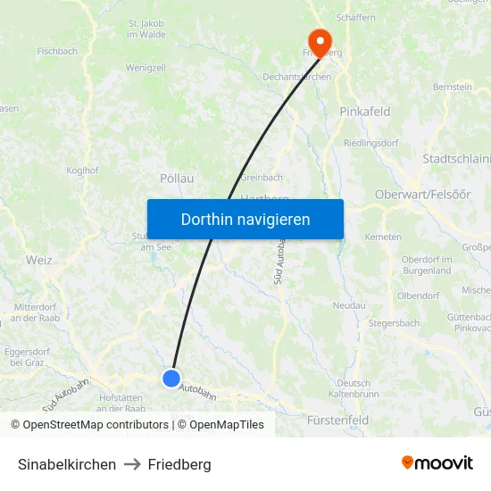 Sinabelkirchen to Friedberg map