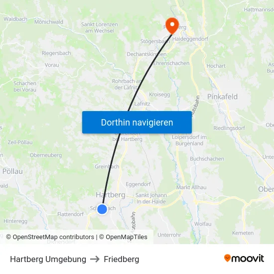 Hartberg Umgebung to Friedberg map