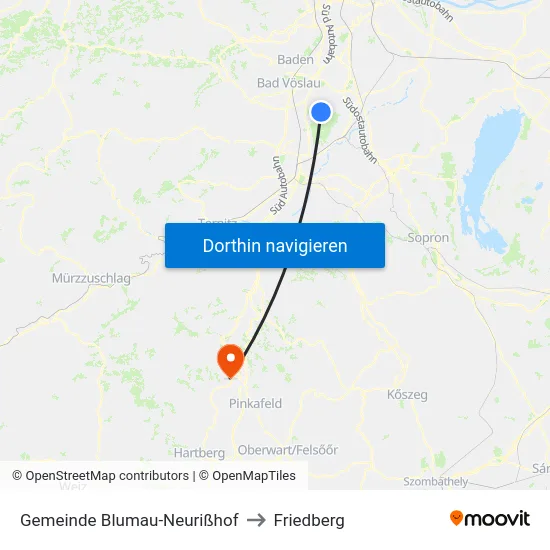 Gemeinde Blumau-Neurißhof to Friedberg map
