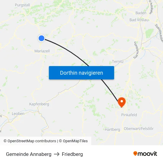 Gemeinde Annaberg to Friedberg map