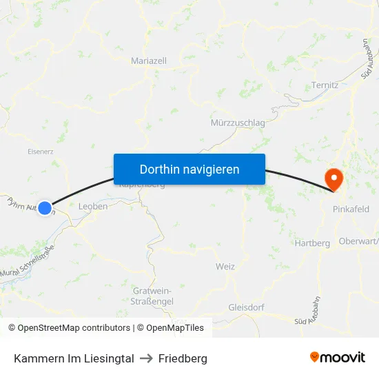 Kammern Im Liesingtal to Friedberg map