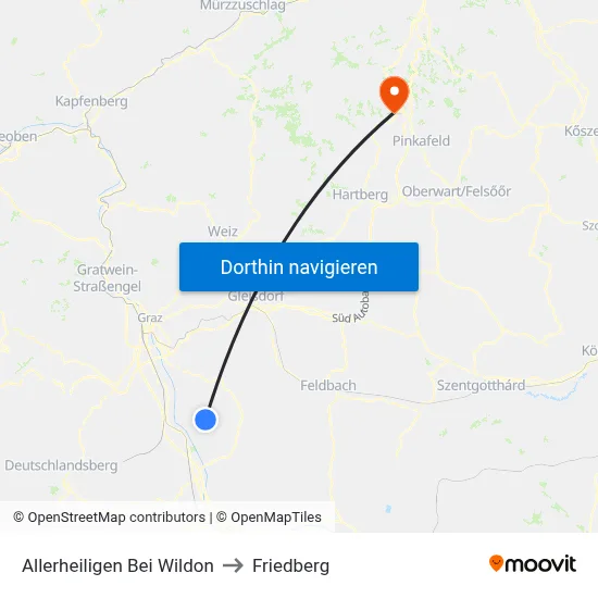 Allerheiligen Bei Wildon to Friedberg map