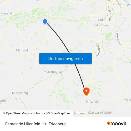 Gemeinde Lilienfeld to Friedberg map