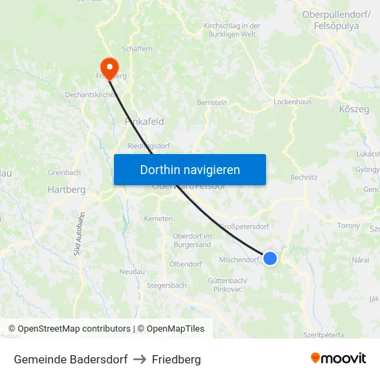 Gemeinde Badersdorf to Friedberg map