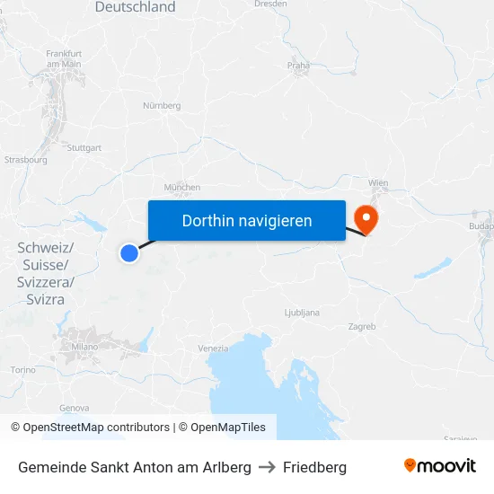 Gemeinde Sankt Anton am Arlberg to Friedberg map