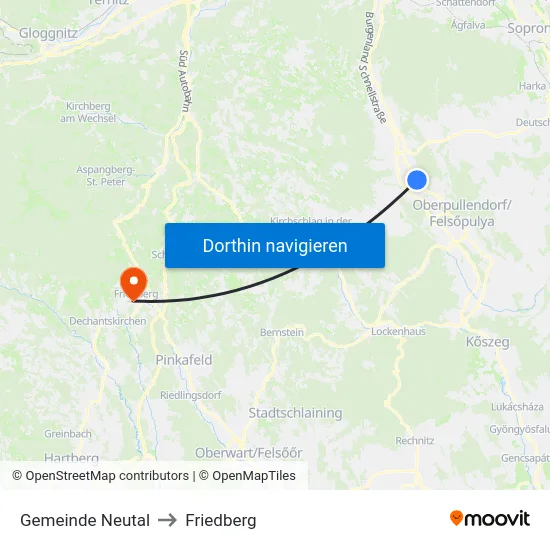Gemeinde Neutal to Friedberg map