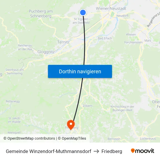 Gemeinde Winzendorf-Muthmannsdorf to Friedberg map