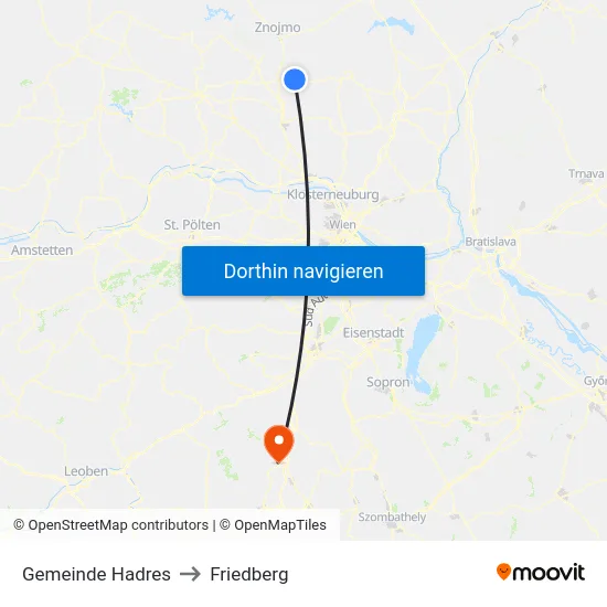 Gemeinde Hadres to Friedberg map