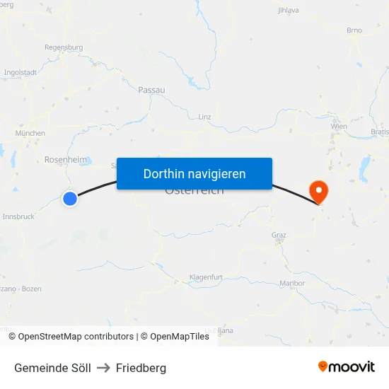 Gemeinde Söll to Friedberg map