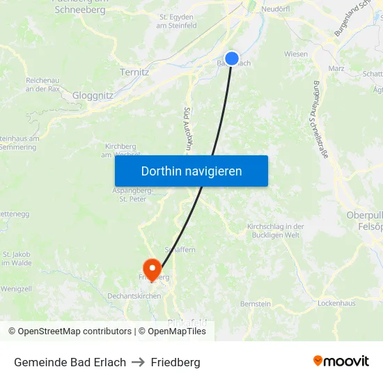 Gemeinde Bad Erlach to Friedberg map