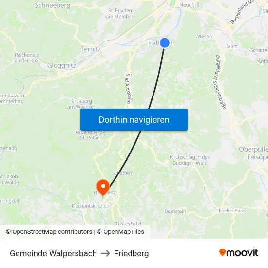 Gemeinde Walpersbach to Friedberg map