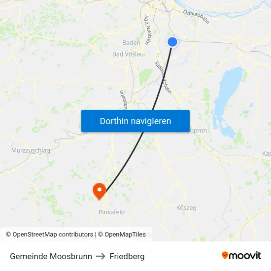 Gemeinde Moosbrunn to Friedberg map