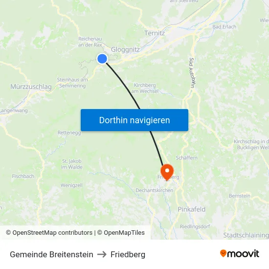 Gemeinde Breitenstein to Friedberg map