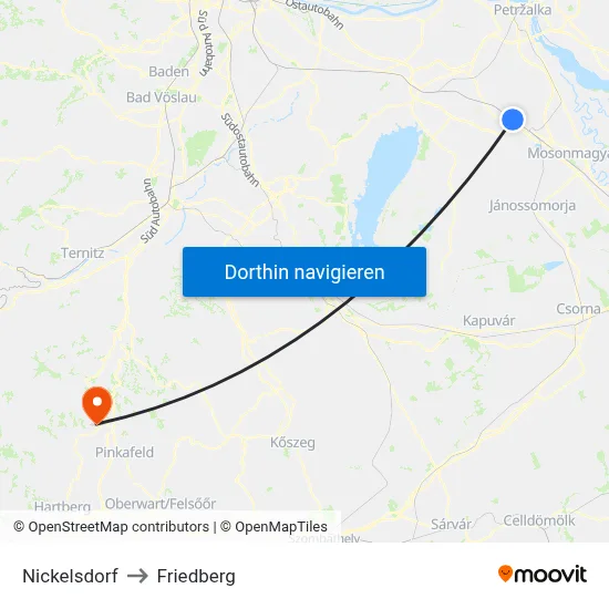 Nickelsdorf to Friedberg map