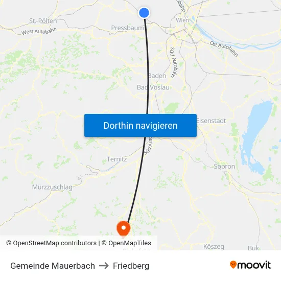 Gemeinde Mauerbach to Friedberg map