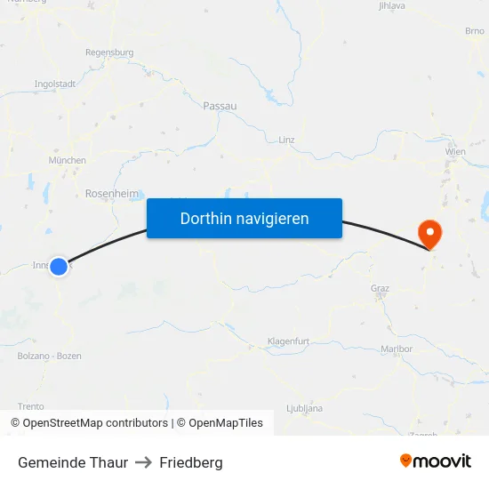 Gemeinde Thaur to Friedberg map