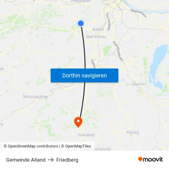 Gemeinde Alland to Friedberg map