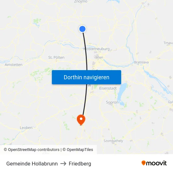 Gemeinde Hollabrunn to Friedberg map