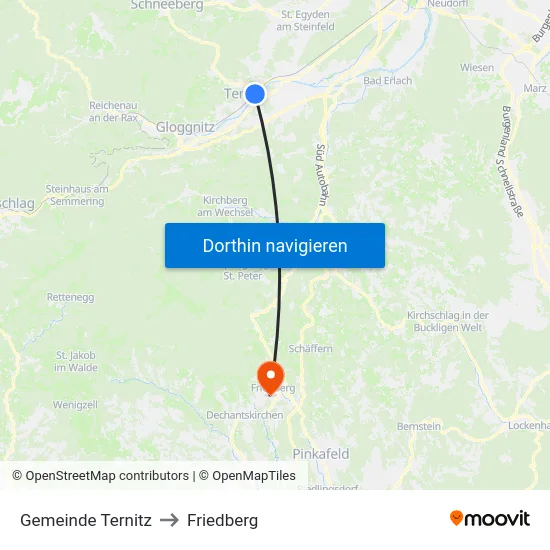 Gemeinde Ternitz to Friedberg map