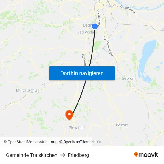 Gemeinde Traiskirchen to Friedberg map