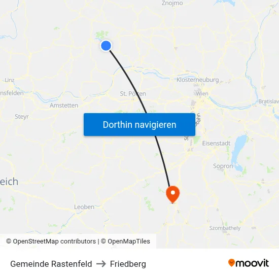 Gemeinde Rastenfeld to Friedberg map