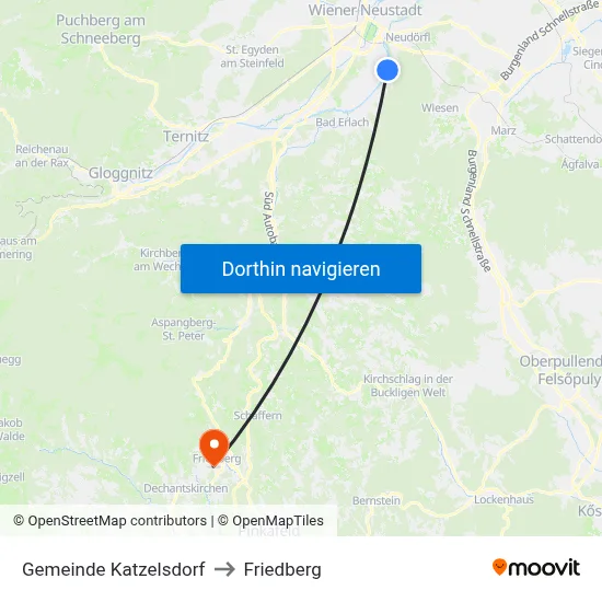 Gemeinde Katzelsdorf to Friedberg map