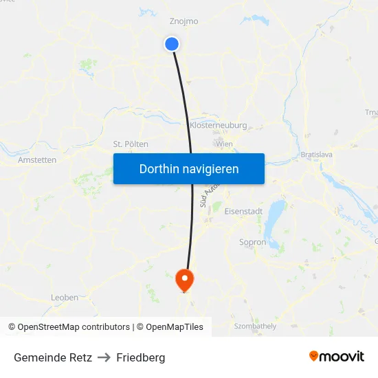 Gemeinde Retz to Friedberg map