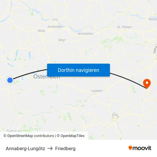 Annaberg-Lungötz to Friedberg map