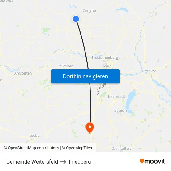 Gemeinde Weitersfeld to Friedberg map