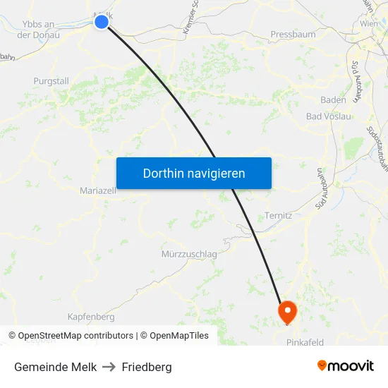 Gemeinde Melk to Friedberg map