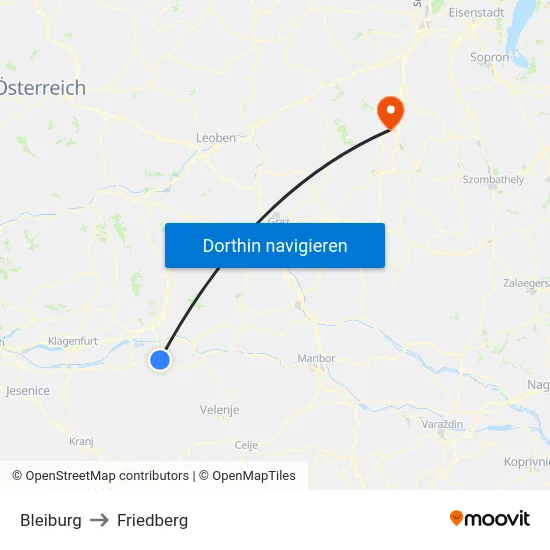 Bleiburg to Friedberg map